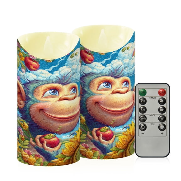 RMDQTR 2PCS Tapered Flickering Flame Candle Lamp LED Simulated Candle Christmas Holiday Decorations Flame-Free Safety Ambient Lighting Blue Monkey in The Garden