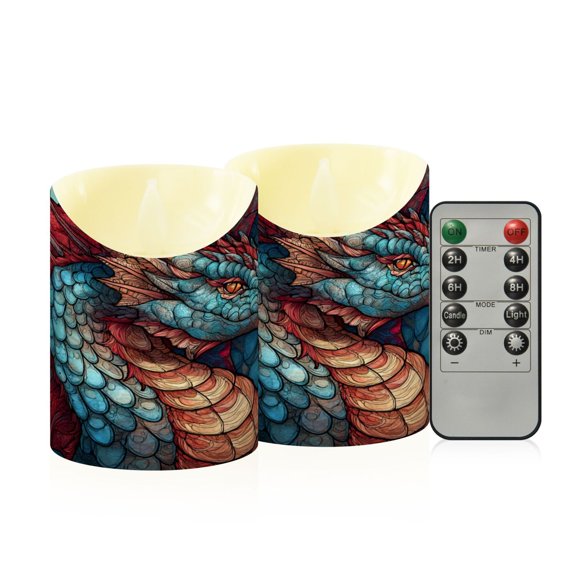 RMDQTR 2PCS Tapered Flickering Flame Candle Lamp LED Simulated Candle Christmas Holiday Decorations Flame-Free Safety Ambient Lighting The Blue and Red Dragon