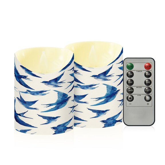 RMDQTR 2PCS Tapered Flickering Flame Candle Lamp LED Simulated Candle Christmas Holiday Decorations Flame-Free Safety Ambient Lighting Blue Swallows in Flight