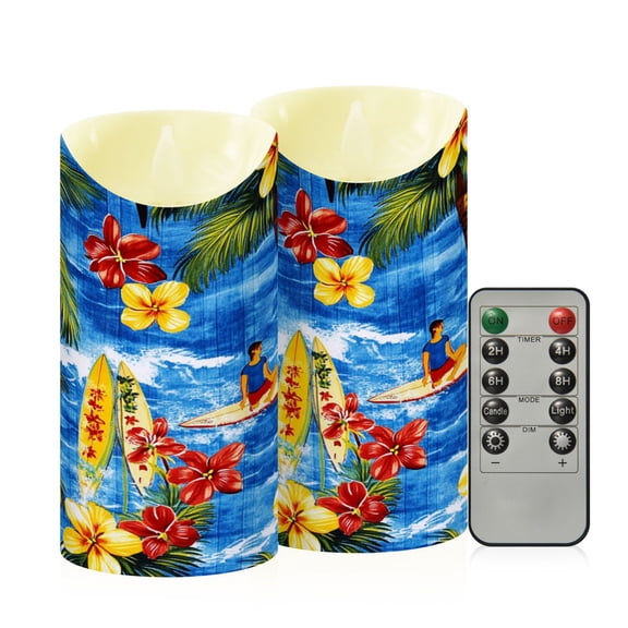 RMDQTR 2PCS Tapered Flickering Flame Candle Lamp LED Simulated Candle Christmas Holiday Decorations Flame-Free Safety Ambient Lighting Bright Blue Hawaiian