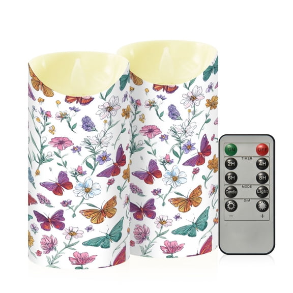 RMDQTR 2PCS Tapered Flickering Flame Candle Lamp LED Simulated Candle Christmas Holiday Decorations Flame-Free Safety Ambient Lighting Bright Colors Butterflies