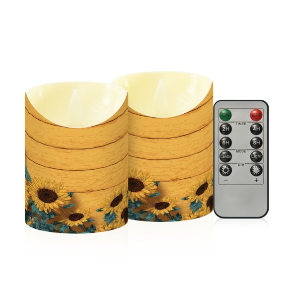 RMDQTR 2PCS Tapered Flickering Flame Candle Lamp LED Simulated Candle Christmas Holiday Decorations Flame-Free Safety Ambient Lighting Bright Colors Sunflowers
