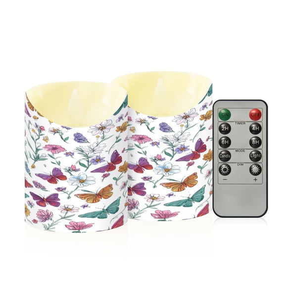RMDQTR 2PCS Tapered Flickering Flame Candle Lamp LED Simulated Candle Christmas Holiday Decorations Flame-Free Safety Ambient Lighting Bright Colors Butterflies