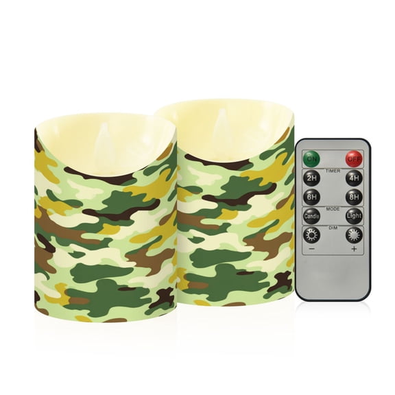 RMDQTR 2PCS Tapered Flickering Flame Candle Lamp LED Simulated Candle Christmas Holiday Decorations Flame-Free Safety Ambient Lighting Bright Green Camouflage