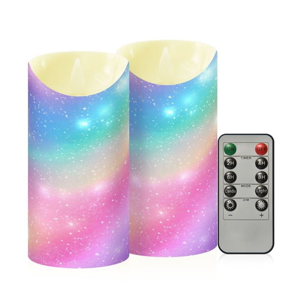 RMDQTR 2PCS Tapered Flickering Flame Candle Lamp LED Simulated Candle Christmas Holiday Decorations Flame-Free Safety Ambient Lighting Bright Rainbow Sky
