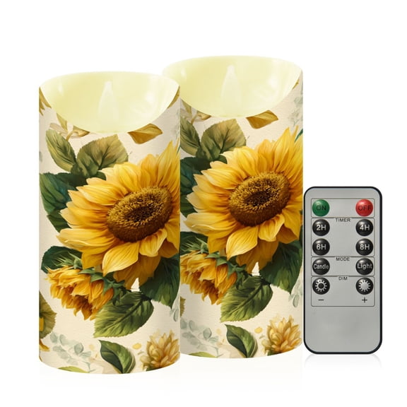 RMDQTR 2PCS Tapered Flickering Flame Candle Lamp LED Simulated Candle Christmas Holiday Decorations Flame-Free Safety Ambient Lighting Bright Vintage Sunflowers
