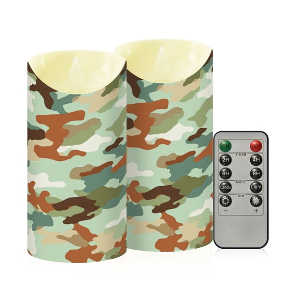 RMDQTR 2PCS Tapered Flickering Flame Candle Lamp LED Simulated Candle Christmas Holiday Decorations Flame-Free Safety Ambient Lighting Brown Camouflage Pattern