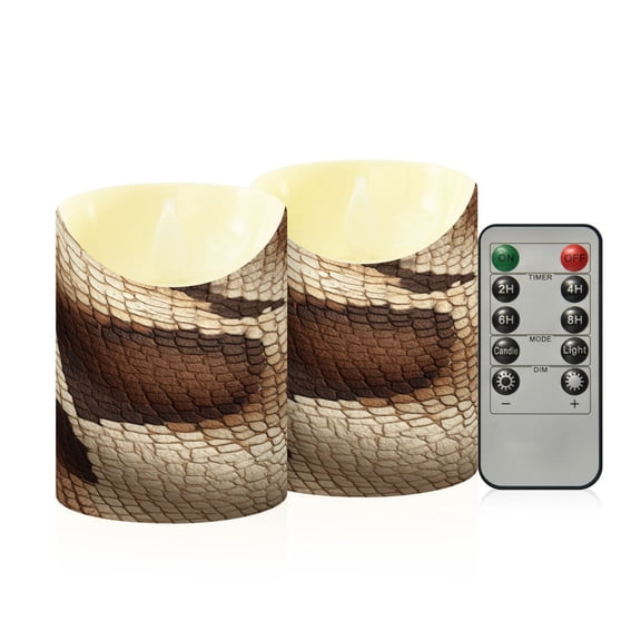 RMDQTR 2PCS Tapered Flickering Flame Candle Lamp LED Simulated Candle Christmas Holiday Decorations Flame-Free Safety Ambient Lighting Brown Snake Skin Pattern