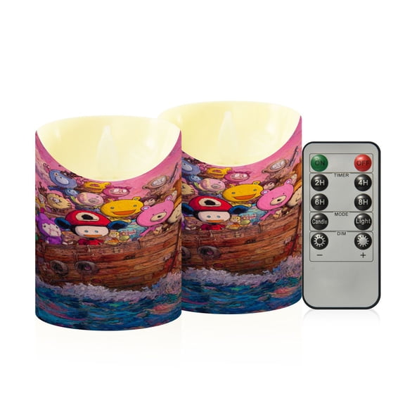 RMDQTR 2PCS Tapered Flickering Flame Candle Lamp LED Simulated Candle Christmas Holiday Decorations Flame-Free Safety Ambient Lighting Cartoon Characters Animals