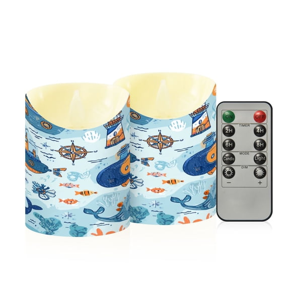RMDQTR 2PCS Tapered Flickering Flame Candle Lamp LED Simulated Candle Christmas Holiday Decorations Flame-Free Safety Ambient Lighting Cartoon Ocean World