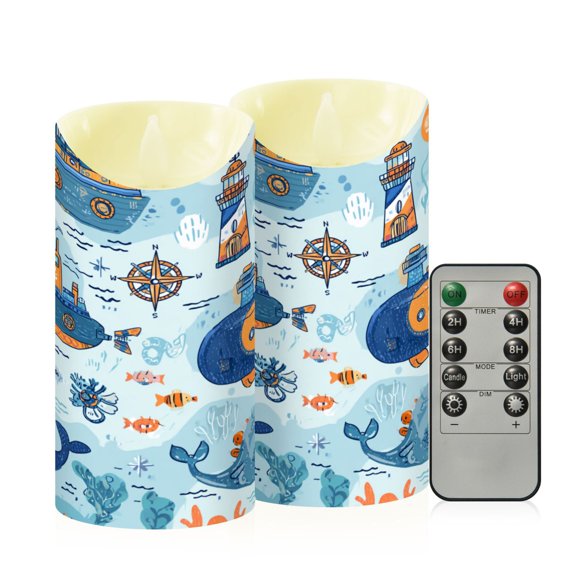 RMDQTR 2PCS Tapered Flickering Flame Candle Lamp LED Simulated Candle Christmas Holiday Decorations Flame-Free Safety Ambient Lighting Cartoon Ocean World