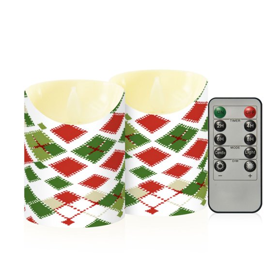 RMDQTR 2PCS Tapered Flickering Flame Candle Lamp LED Simulated Candle Christmas Holiday Decorations Flame-Free Safety Ambient Lighting Christmas Argyle Pattern