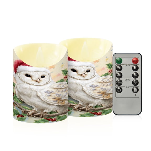 RMDQTR 2PCS Tapered Flickering Flame Candle Lamp LED Simulated Candle Christmas Holiday Decorations Flame-Free Safety Ambient Lighting Christmas Cute White Owl