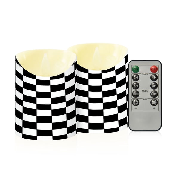 RMDQTR 2PCS Tapered Flickering Flame Candle Lamp LED Simulated Candle Christmas Holiday Decorations Flame-Free Safety Ambient Lighting Classic Black-and-white Checkered Pattern