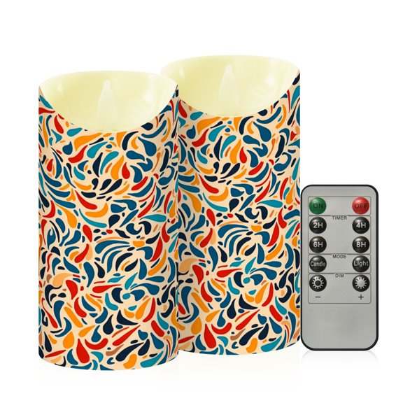RMDQTR 2PCS Tapered Flickering Flame Candle Lamp LED Simulated Candle Christmas Holiday Decorations Flame-Free Safety Ambient Lighting Colorful Abstract Drop