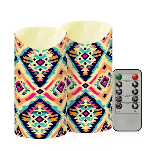 RMDQTR 2PCS Tapered Flickering Flame Candle Lamp LED Simulated Candle Christmas Holiday Decorations Flame-Free Safety Ambient Lighting Colorful Aztec Ethnic Pattern