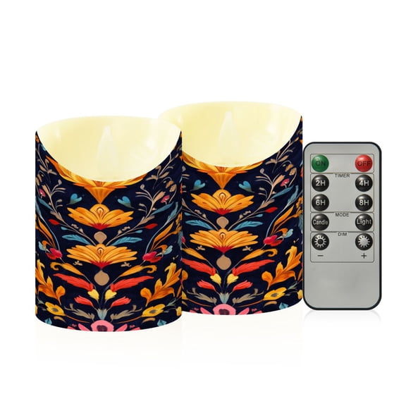RMDQTR 2PCS Tapered Flickering Flame Candle Lamp LED Simulated Candle Christmas Holiday Decorations Flame-Free Safety Ambient Lighting Colorful Boho Style Flowers