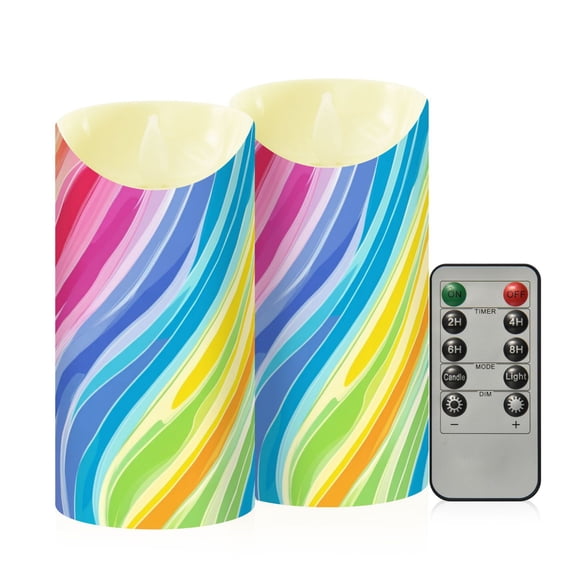 RMDQTR 2PCS Tapered Flickering Flame Candle Lamp LED Simulated Candle Christmas Holiday Decorations Flame-Free Safety Ambient Lighting Colorful Rainbow Pattern