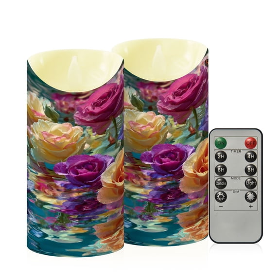 RMDQTR 2PCS Tapered Flickering Flame Candle Lamp LED Simulated Candle Christmas Holiday Decorations Flame-Free Safety Ambient Lighting Colorful Roses Floating on Water