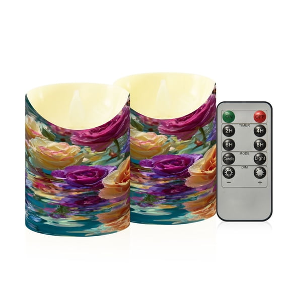 RMDQTR 2PCS Tapered Flickering Flame Candle Lamp LED Simulated Candle Christmas Holiday Decorations Flame-Free Safety Ambient Lighting Colorful Roses Floating on Water