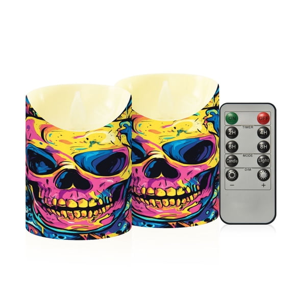 RMDQTR 2PCS Tapered Flickering Flame Candle Lamp LED Simulated Candle Christmas Holiday Decorations Flame-Free Safety Ambient Lighting Creative Graffiti Skull