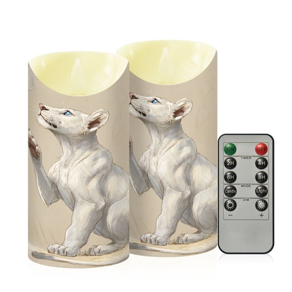 RMDQTR 2PCS Tapered Flickering Flame Candle Lamp LED Simulated Candle Christmas Holiday Decorations Flame-Free Safety Ambient Lighting Curious White Lion