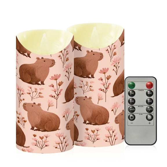 RMDQTR 2PCS Tapered Flickering Flame Candle Lamp LED Simulated Candle Christmas Holiday Decorations Flame-Free Safety Ambient Lighting Cute Brown Capybara Pattern
