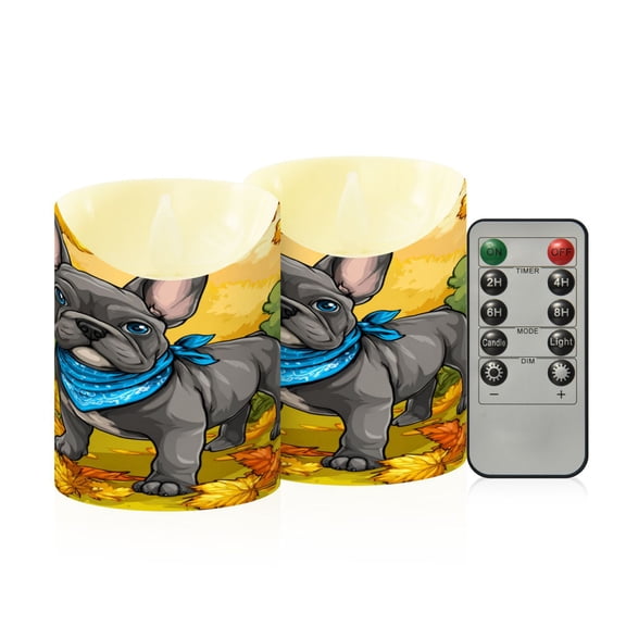 RMDQTR 2PCS Tapered Flickering Flame Candle Lamp LED Simulated Candle Christmas Holiday Decorations Flame-Free Safety Ambient Lighting Cute Gray French Bulldog