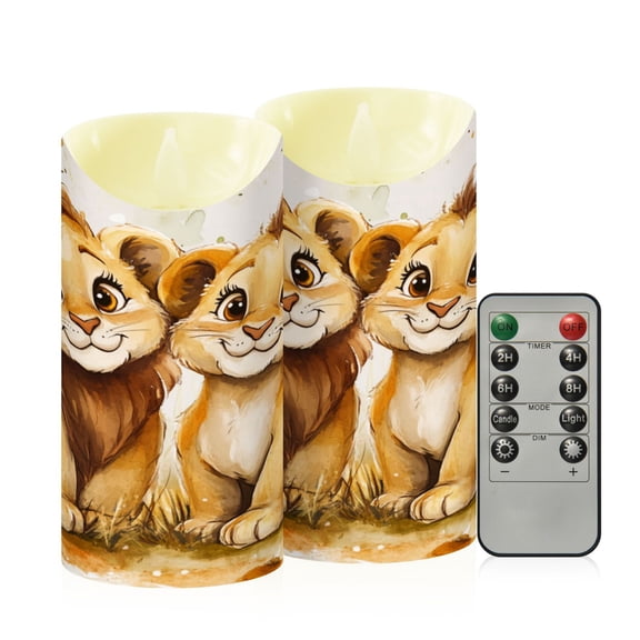 RMDQTR 2PCS Tapered Flickering Flame Candle Lamp LED Simulated Candle Christmas Holiday Decorations Flame-Free Safety Ambient Lighting Cute Lions