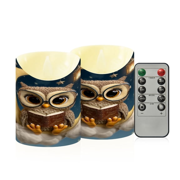 RMDQTR 2PCS Tapered Flickering Flame Candle Lamp LED Simulated Candle Christmas Holiday Decorations Flame-Free Safety Ambient Lighting Cute Owl