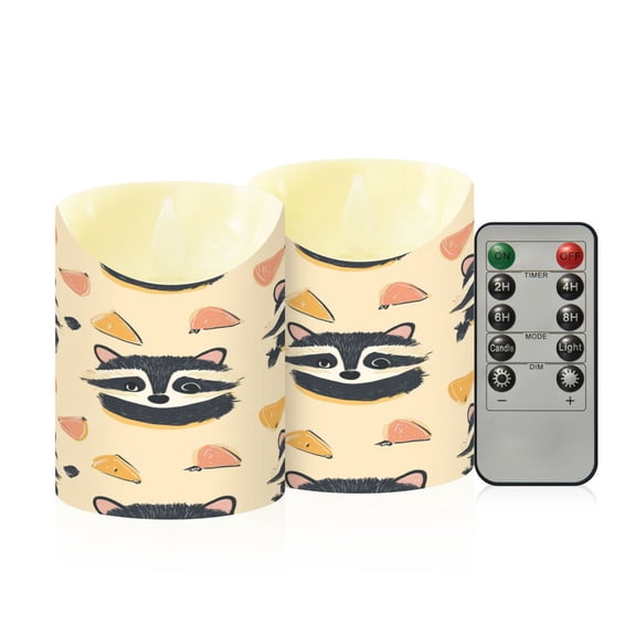 RMDQTR 2PCS Tapered Flickering Flame Candle Lamp LED Simulated Candle Christmas Holiday Decorations Flame-Free Safety Ambient Lighting Cute Raccoon Brown