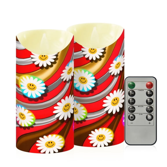 RMDQTR 2PCS Tapered Flickering Flame Candle Lamp LED Simulated Candle Christmas Holiday Decorations Flame-Free Safety Ambient Lighting Daisies on Coffee Collision Background