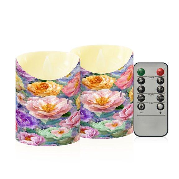 RMDQTR 2PCS Tapered Flickering Flame Candle Lamp LED Simulated Candle Christmas Holiday Decorations Flame-Free Safety Ambient Lighting Detailed Roses and Peonies