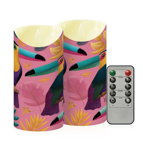 RMDQTR 2PCS Tapered Flickering Flame Candle Lamp LED Simulated Candle Christmas Holiday Decorations Flame-Free Safety Ambient Lighting Digital Illustration Of Cute Toucans