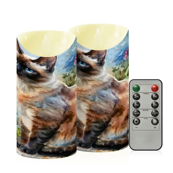 RMDQTR 2PCS Tapered Flickering Flame Candle Lamp LED Simulated Candle Christmas Holiday Decorations Flame-Free Safety Ambient Lighting Elegant Siamese Cat