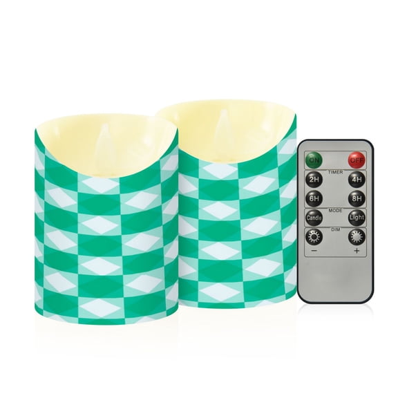 RMDQTR 2PCS Tapered Flickering Flame Candle Lamp LED Simulated Candle Christmas Holiday Decorations Flame-Free Safety Ambient Lighting Emerald Green Squares