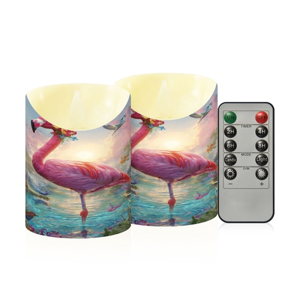 RMDQTR 2PCS Tapered Flickering Flame Candle Lamp LED Simulated Candle Christmas Holiday Decorations Flame-Free Safety Ambient Lighting Exotic Paradise Flamingo