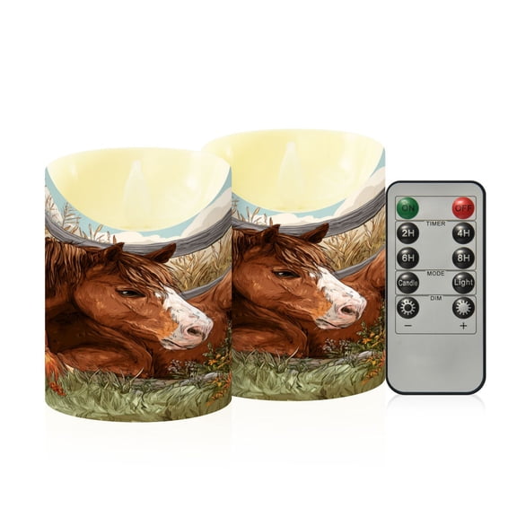 RMDQTR 2PCS Tapered Flickering Flame Candle Lamp LED Simulated Candle Christmas Holiday Decorations Flame-Free Safety Ambient Lighting Farm Brown Horse
