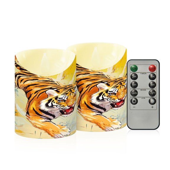 RMDQTR 2PCS Tapered Flickering Flame Candle Lamp LED Simulated Candle Christmas Holiday Decorations Flame-Free Safety Ambient Lighting Ferocious Tiger