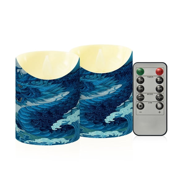 RMDQTR 2PCS Tapered Flickering Flame Candle Lamp LED Simulated Candle Christmas Holiday Decorations Flame-Free Safety Ambient Lighting A Fierce Blue Dragon