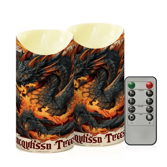 RMDQTR 2PCS Tapered Flickering Flame Candle Lamp LED Simulated Candle Christmas Holiday Decorations Flame-Free Safety Ambient Lighting Fire-breathing Dragon