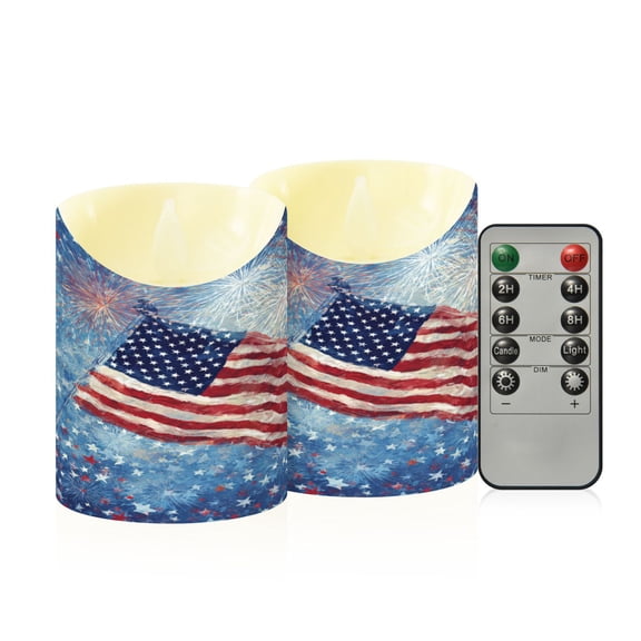 RMDQTR 2PCS Tapered Flickering Flame Candle Lamp LED Simulated Candle Christmas Holiday Decorations Flame-Free Safety Ambient Lighting Fireworks and Flag
