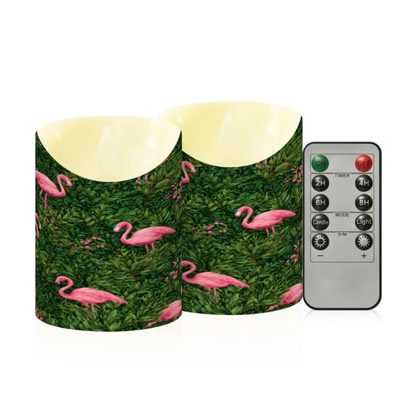 RMDQTR 2PCS Tapered Flickering Flame Candle Lamp LED Simulated Candle Christmas Holiday Decorations Flame-Free Safety Ambient Lighting Flamingos in Flowers