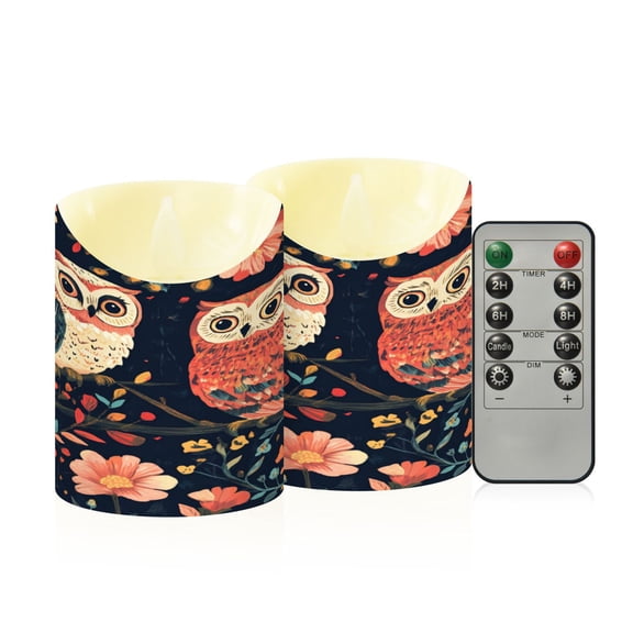 RMDQTR 2PCS Tapered Flickering Flame Candle Lamp LED Simulated Candle Christmas Holiday Decorations Flame-Free Safety Ambient Lighting Floral Owls