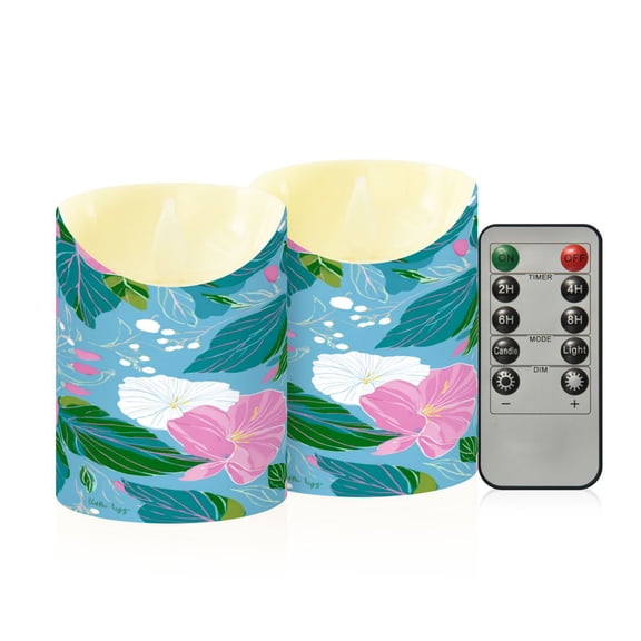 RMDQTR 2PCS Tapered Flickering Flame Candle Lamp LED Simulated Candle Christmas Holiday Decorations Flame-Free Safety Ambient Lighting Floral Pattern Light Blue Background