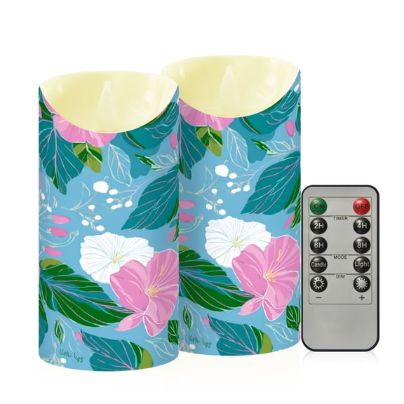 RMDQTR 2PCS Tapered Flickering Flame Candle Lamp LED Simulated Candle Christmas Holiday Decorations Flame-Free Safety Ambient Lighting Floral Pattern Light Blue Background