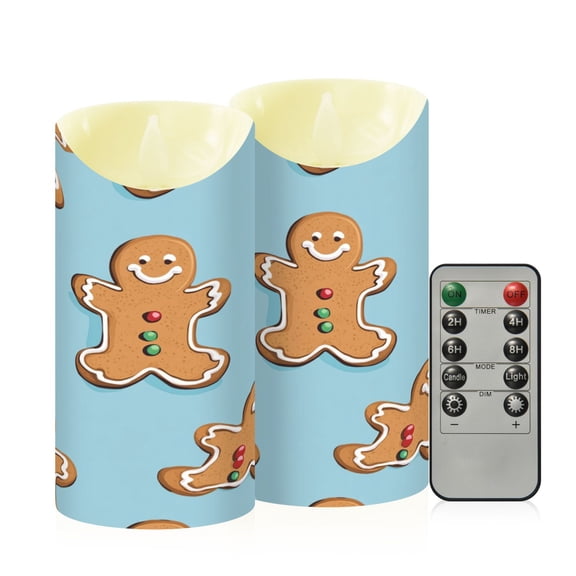 RMDQTR 2PCS Tapered Flickering Flame Candle Lamp LED Simulated Candle Christmas Holiday Decorations Flame-Free Safety Ambient Lighting Gingerbread Man Pattern Blue