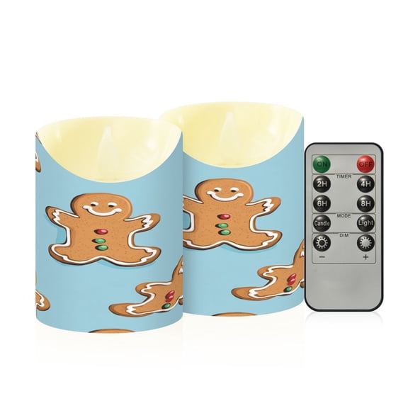 RMDQTR 2PCS Tapered Flickering Flame Candle Lamp LED Simulated Candle Christmas Holiday Decorations Flame-Free Safety Ambient Lighting Gingerbread Man Pattern Blue