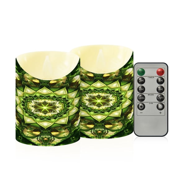 RMDQTR 2PCS Tapered Flickering Flame Candle Lamp LED Simulated Candle Christmas Holiday Decorations Flame-Free Safety Ambient Lighting Green Symmetrical Patterns