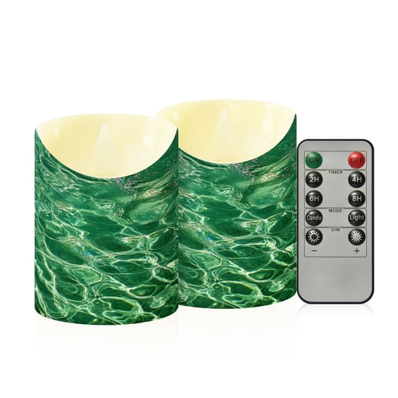 RMDQTR 2PCS Tapered Flickering Flame Candle Lamp LED Simulated Candle Christmas Holiday Decorations Flame-Free Safety Ambient Lighting Green Water Ripples